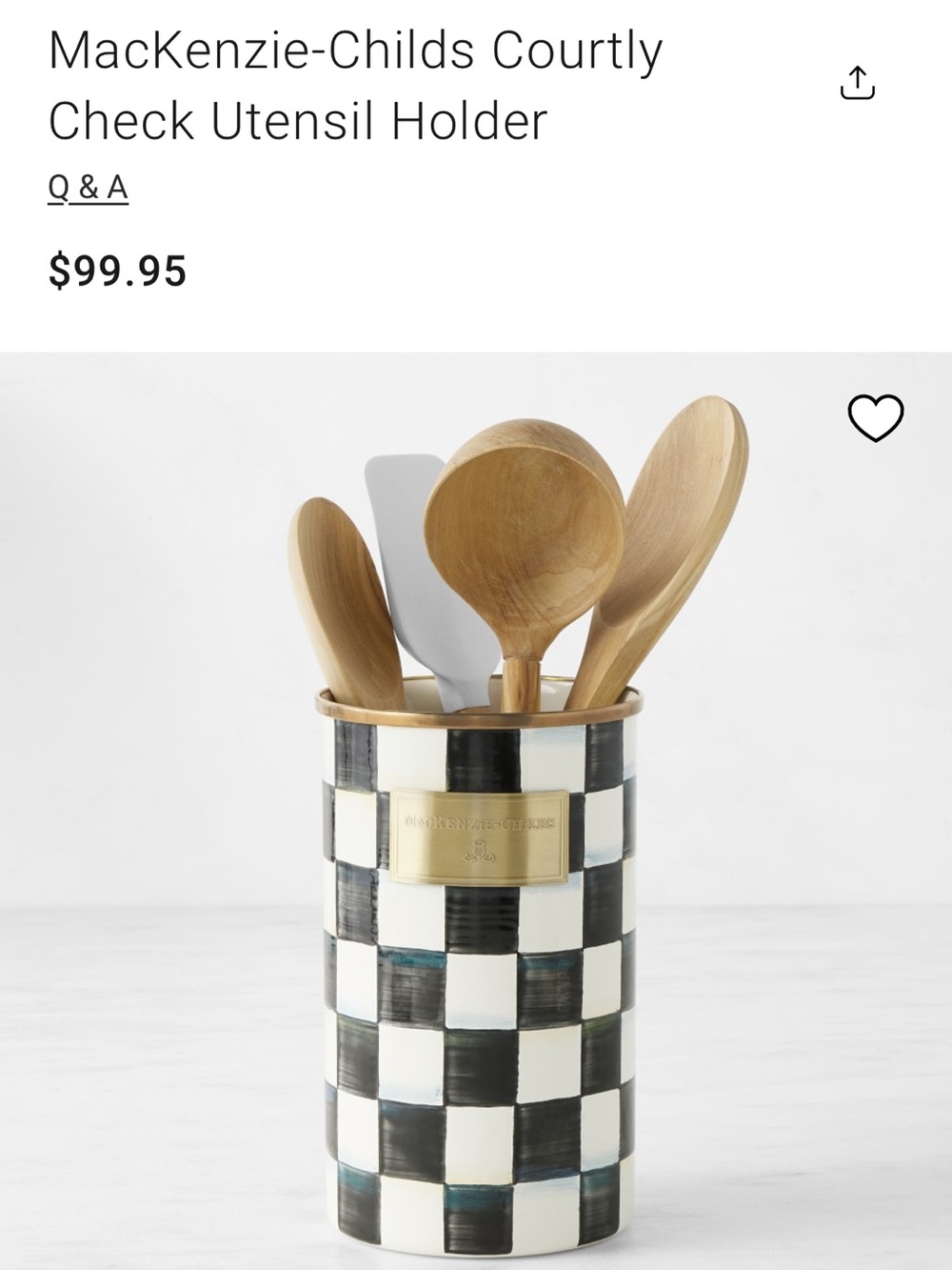 Mackenzie Childs Courtly Check Crock / Utensil Holder